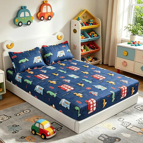 Vista 9 de MAG Juego de 3 piezas de sábanas con autos tamaño individual, juego de sábanas azules tamaño individual para niños, adolescentes y amantes
