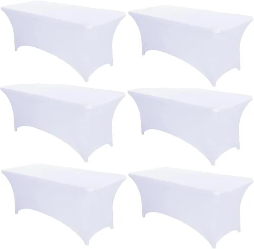 Vista 21 de PTC21B - Juego de 6 manteles elásticos de 6 pies, color negro, rectangular, ajustable, lavable, de elastano, para fiestas, bodas, cócteles