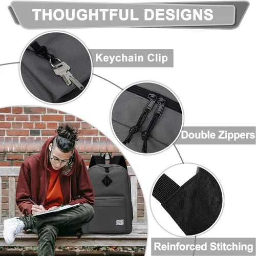 Vista 8 de Kasqo Mochila para mujeres y hombres, mochila clásica ligera y resistente al agua para adolescentes, niñas, niños, mochila informal de viaje escolar