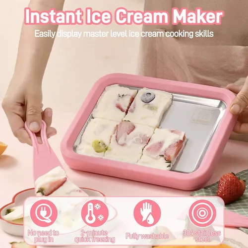Vista 3 de Máquina para hacer helados enrollados, kit para hacer helados enrollados en casa, haz fácilmente tus propios rollos de helado con 2 espátulas