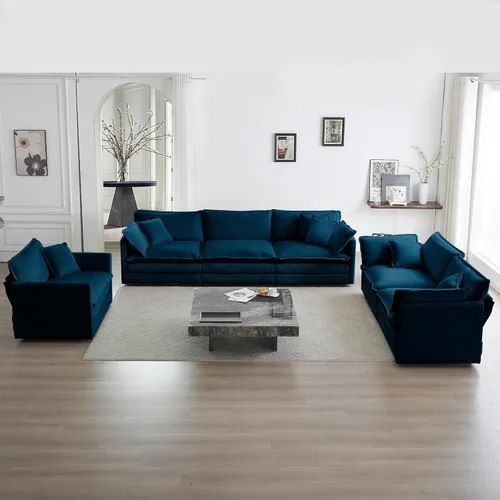 Vista 2 de Moderno juego de sofá modular de 3 piezas, asiento extra profundo, sofá modular en forma de L de gran tamaño con sofá biplaza y sofá individual