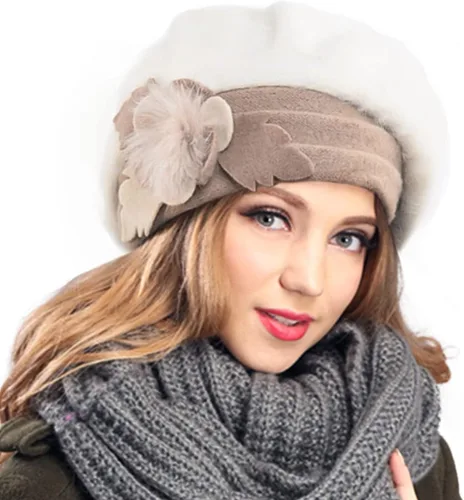 Vista 21 de VECRY - Gorro 100% de lana para mujer, boina de fieltro tipo campana, gorro de vestir para invierno