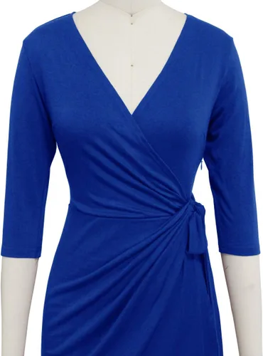 Vista 4 de Berydress - Vestido clásico para mujer con manga 34, cuello en V, cruzado simulado, informal, para fiestas y trabajo, negro