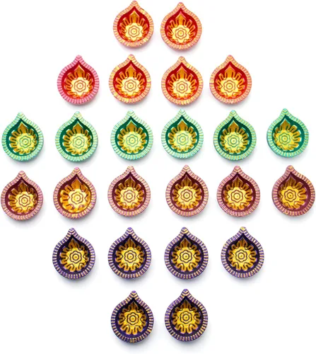 Vista 7 de Paquete de 24 diyas de arcilla con mechas de algodón, decoraciones Diwali para el hogar, Mitti Diya para Pooja, decoración india de Pooja