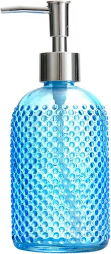 Vista 12 de Sizikato Botella dispensadora de jabón de vidrio con superficie con cuentas, 16 oz