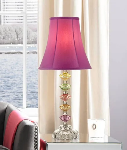 Vista 6 de 360 Lighting Juego de 2 lámparas de mesa decorativas de estilo bohemio tradicional chic de 21 pulgadas de alto, cristal apilado multicolor rosa