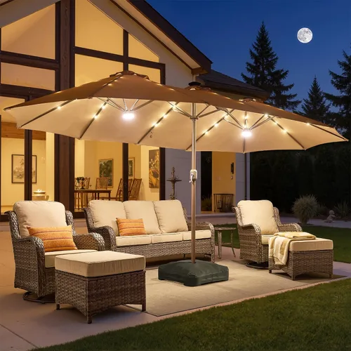Vista 24 de HOOOWOOO Sombrilla de doble cabeza de 15 pies para patio al aire libre con Beige