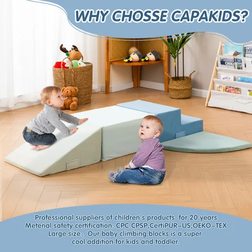 Vista 6 de CAPAKIDS Juguetes grandes de escalada para niños pequeños de 4 piezas para interiores, bloques de espuma con velcro, clásico Uso en interiores