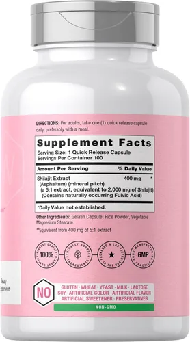 Vista 2 de Horbaach Shilajit para mujer 100 cápsulas Suplemento sin OMG, sin gluten