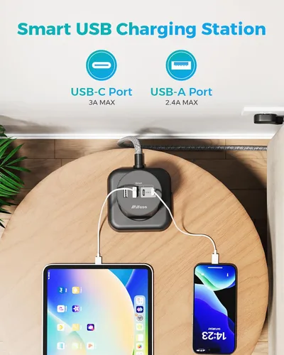 Vista 3 de Torre de estación de carga, regletas de alimentación con protección contra sobretensiones, enchufe plano, 12 tomas, 4 puertos USB, cable