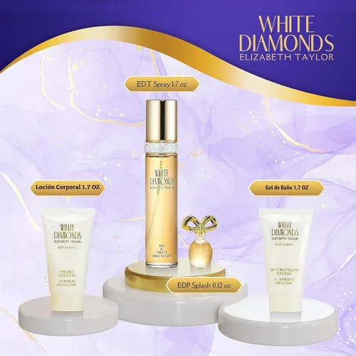 Vista 2 de Elizabeth Taylor White Diamonds EDT Set de regalo de 1.7 fl oz El juego incluye White Diamonds EDT 1.7 oz, EDP splash 0.12 oz, loción corporal