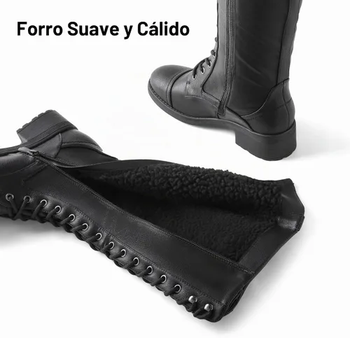 Vista 4 de DREAM PAIRS - Botas de montar de caña alta con acabado de poliuretano para mujer negro (Georgia-Black)