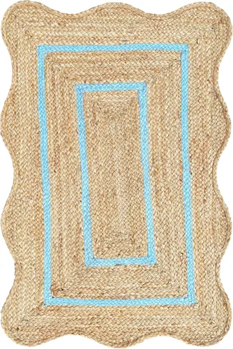 Vista 29 de Alfombra de yute natural ondulada con borde festoneado de Weaving Village, alfombra bohemia de yute para entrada, alfombra de pasillo estilo granja