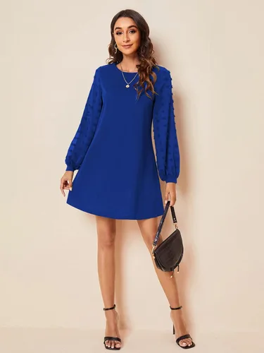 Vista 5 de SweatyRocks Minivestido corto de manga larga con contraste de malla elegante para mujer