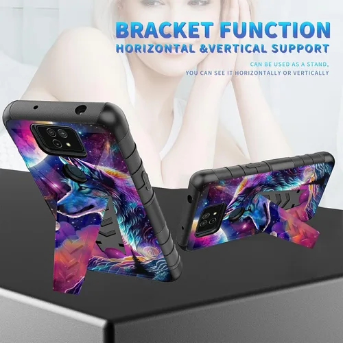 Vista 207 de Funda para AT&T Maestro Max 2021/Cricket Ovation 2 con protector de pantalla de vidrio templado, funda resistente con función atril integrada
