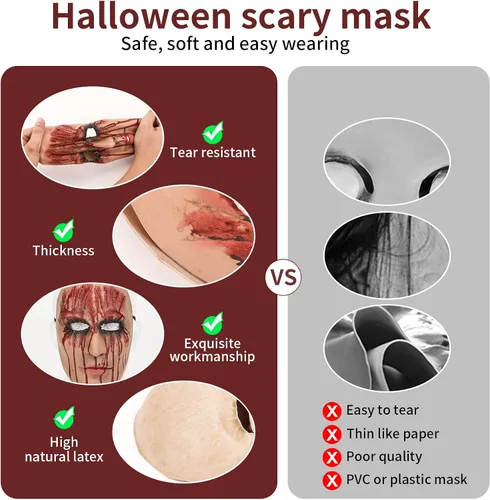 Vista 3 de Gentisy Scary Halloween Mask, Adult Costume Full Face Masks, Cosplay Carnival Party Gifts Props Decoration for Men Women