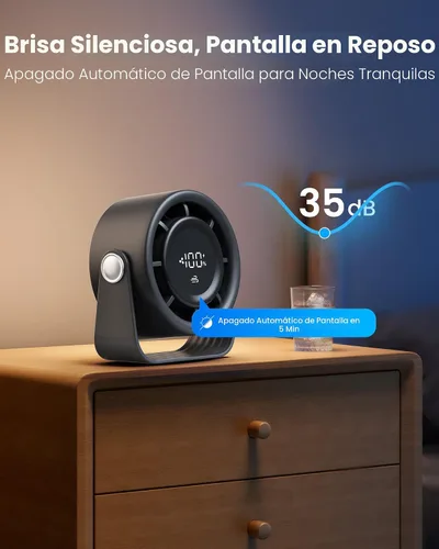 Vista 5 de Gaiatop Ventilador de escritorio pequeño recargable, ventilador personal de 5 pulgadas con batería de 4000mAh, control táctil con pantalla LED