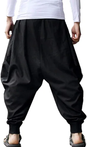Vista 3 de BITLIVE Pantalones casuales hasta el tobillo con cintura elástica de lino y algodón para hombre
