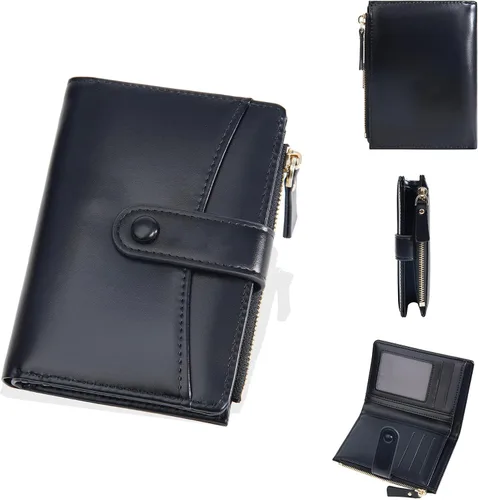 Vista 24 de Carteras de cuero para mujer con bloqueo RFID, billetera delgada, plegable, tarjetero con cremallera, bolsillo para monedas, ventana
