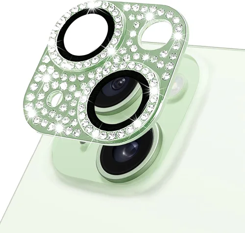 Vista 13 de Protector de lente de cámara para iPhone 13 & iPhone 13 Mini, brillante con diamantes de imitación 3D con purpurina, cubierta de cámara de vidrio