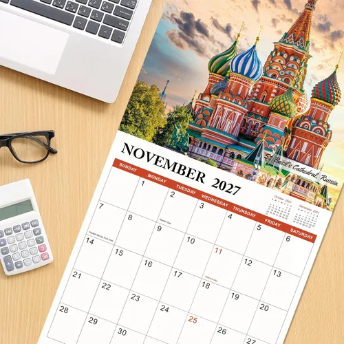 Vista 5 de Calendario de pared 2026, 12 meses de enero de 2026 a diciembre de 2026, cuadrado mensual, 12 x 24 pulgadas (abierto), con papel grueso