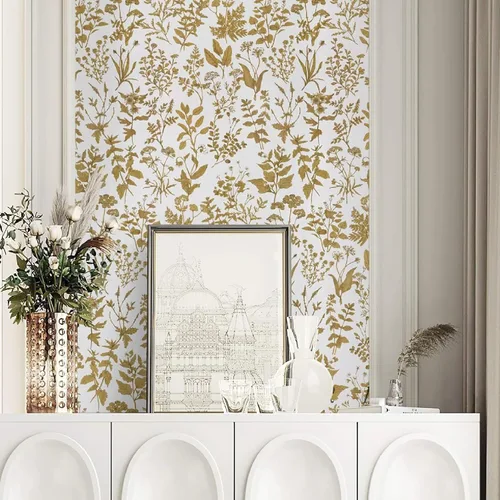 Vista 11 de Dimoon Papel Tapiz de 78.7"x17.3" para Despegar y Pegar Papel de Contacto Negro/Dorado Floral Papel Tapiz Floral Oscuro Papel de Pared Removible