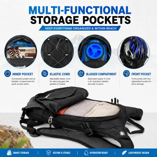 Vista 4 de Zavothy Hydration Backpack with 2L Hydration Bladder Water Backpack for Hiking Hydration Pack for Running Cycling Hiking
