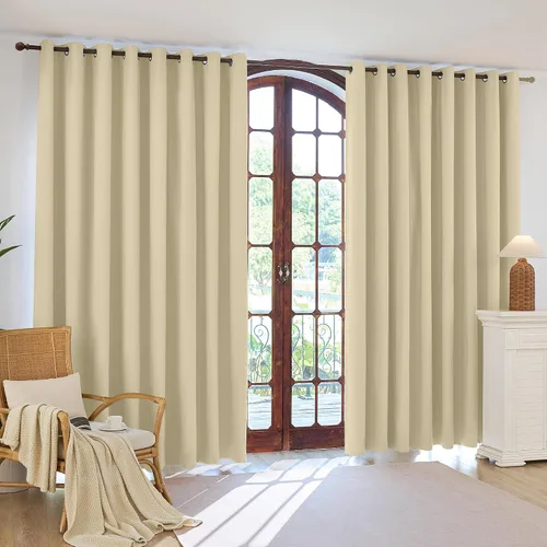 Vista 7 de 2 paneles de cortinas 100% opacas, de peso medio, con aislamiento térmico y ojales para dormitorio, sala de estar, tratamiento de ventana