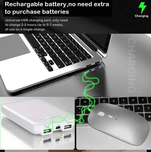 Vista 3 de SUNGI Ratón Bluetooth inalámbrico recargable de doble modo (Bluetooth 5.0+USB), silencioso delgado con mouse de computadora DPI ajustable