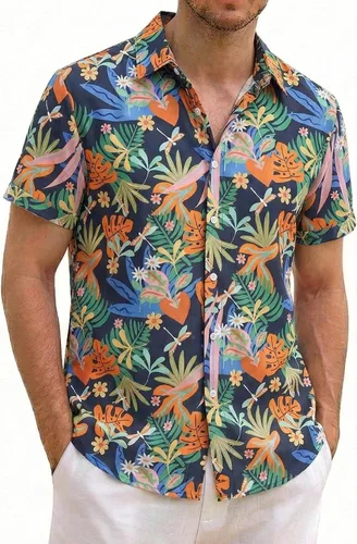 Vista 12 de ZAFUL Camisa hawaiana de manga corta con botones para hombre, estilo casual, tropical, floral, para verano, playa, vacaciones, polo 0_PAT2