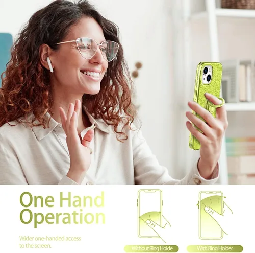 Vista 6 de Thomo Compatible con iPhone 13 Bling Stand Case 6.1 pulgadas (verde fluorescente)