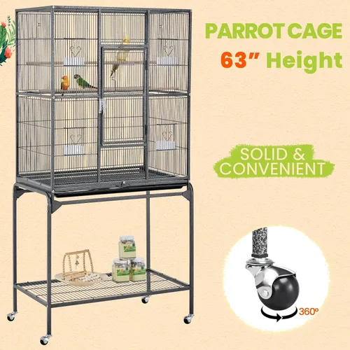 Vista 7 de Yaheetech Jaula grande de hierro forjado de 63 pulgadas para pájaros africanos pequeños cuáqueros de Amazon Loros canarios jaula de vuelo