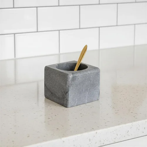 Vista 9 de Creative Co-Op Cuenco cuadrado de mármol con cuchara de acero inoxidable, gris