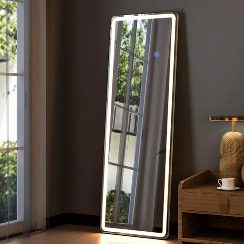 Vista 18 de GLSLAND Espejo LED Arqueado de Cuerpo Entero de 26"x68" con Luces para Montar en Pared/de Pie, Espejos de Piso Iluminados Regulables