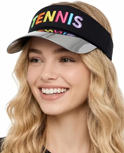 Vista 9 de Funky Junque Viseras solares para mujer, protección UV, ala holográfica, UPF 50, ajustable, golf, tenis, pickleball playa, verano Negro
