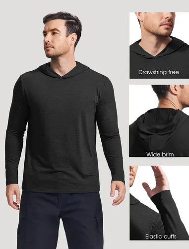 Vista 4 de PINSPARK Sudaderas ligeras con capucha tipo pullover para hombres, manga larga, sudadera con capucha para golf, gimnasio, entrenamiento, sudadera