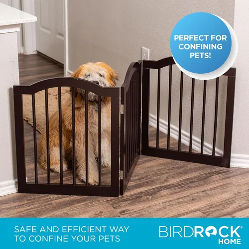 Vista 5 de INTERNET'S BEST Puerta para perros con parte superior arqueada, 3 paneles, barrera de madera para mascotas de 24 pulgadas de alto para perros