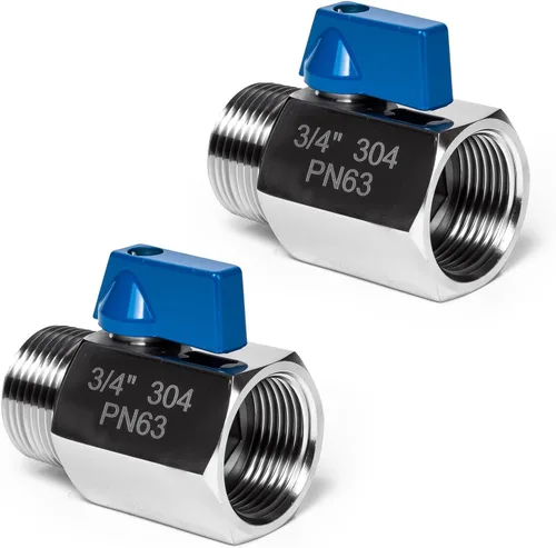 Vista 18 de Paquete de 2 válvulas de bola mini de 1", válvula de cierre de acero inoxidable 304 rosca NPT hembra x macho válvulas pequeñas para espacio compacto