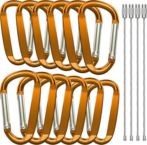 Vista 9 de Clips de mosquetón de aluminio de 3 ", hebilla de gancho de mosquetón de llavero con forma de anillo D 12PCS