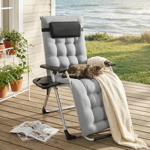 Vista 2 de Tumbonas prémium para exteriores, silla de gravedad cero de gran tamaño Acolchado Gris