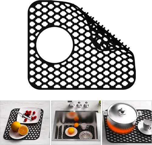 Vista 10 de TOOVEM - Tapete protector para fregadero de cocina, rejilla protectora de fregadero de 13.58 x 11.6 pulgadas, forro antideslizante resistente al