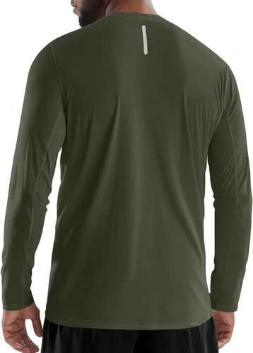 Vista 5 de Zengjo Camisetas atléticas que absorben la humedad para hombre, de manga larga, para entrenamiento, correr, gimnasio, rendimiento, protección UV