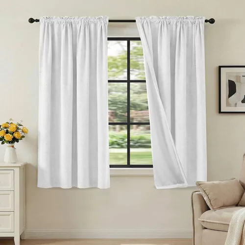Vista 24 de H.VERSAILTEX Cortinas 100% opacas con aspecto de lino para dormitorio, bloqueo de luz completa, bolsillo para barra, cortinas de ventana gruesas