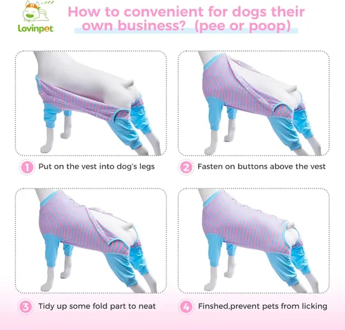 Vista 6 de LovinPet Traje de recuperación para perros, cuidado abdominal antilamidas para perros grandes y medianos, collar alternativo poscirugía, rayas azul