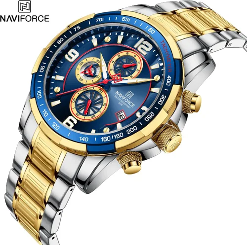 Vista 2 de NAVIFORCE Reloj analógico de cuarzo con cronógrafo para hombre con pulsera de acero inoxidable