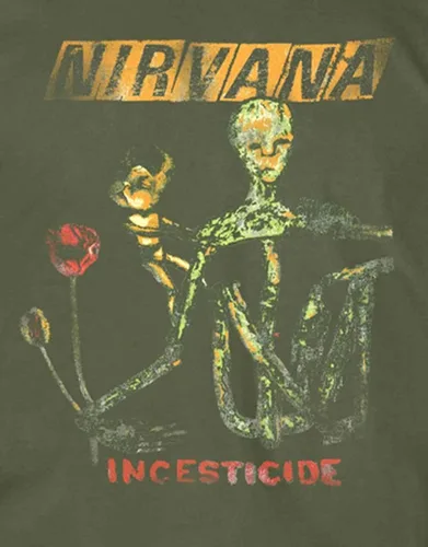 Vista 3 de Camiseta Nirvana Reformant Incesticide Band Logo oficial para hombre verde