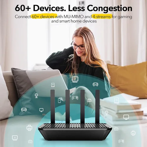 Vista 5 de Enrutador WiFi: el enrutador Wi-Fi inteligente AC2100 de doble banda se actualiza a 2033 Mbps (5G) de alta velocidad, cuenta con MU-MIMO, 4 puertos