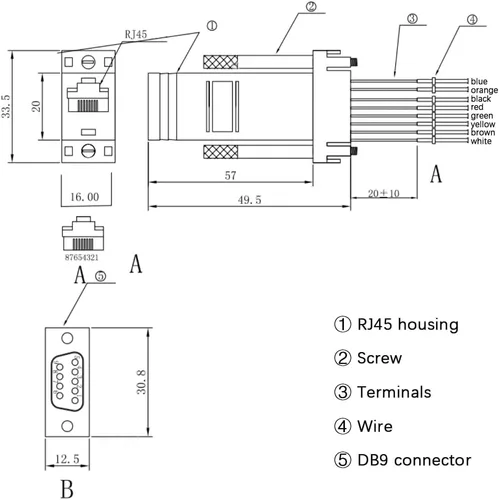 Vista 6 de Adaptador de puerto serie DB9 macho a RJ45 Ethernet, M/F