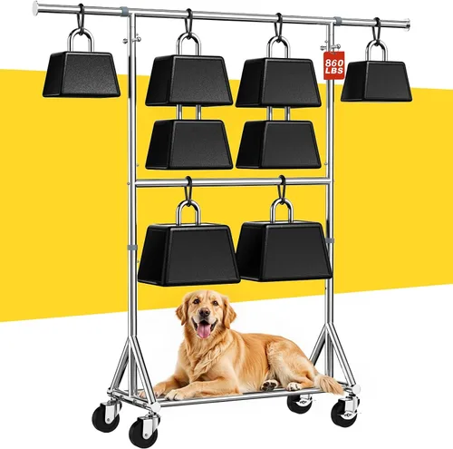Vista 7 de Perchero resistente que carga 760 libras, perchero de doble nivel para colgar ropa con ruedas, perchero de metal de doble barra de 74 a 81 pulgadas