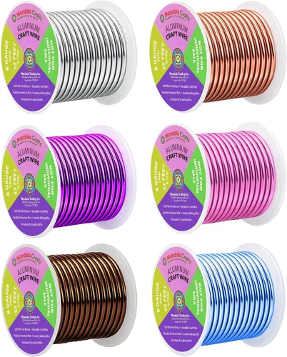 Vista 326 de Mandala Crafts - Alambre de aluminio anodizado de calibre 22 para hacer joyas - 137.2 m de alambre flexible surtido y coloreado - Doble para bonsái